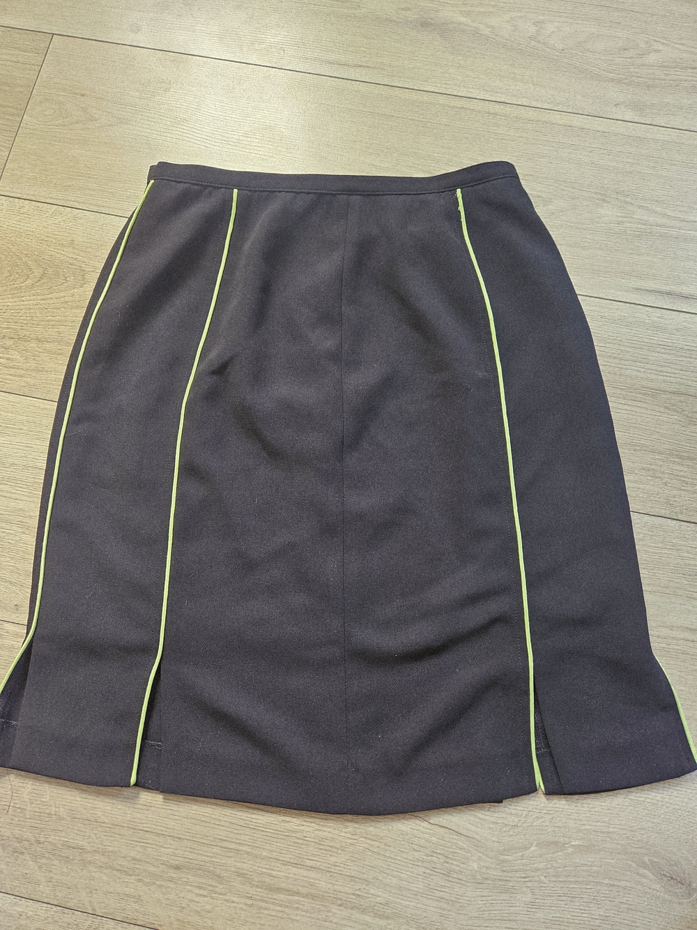Conrad C Collection Black Midi Pencil Skirt Lime Green Piping Slit Vintage 8
